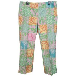 Lilly Pulitzer What the Shell Patchwork Crop Pants Size 14 Pastel Multi GUC